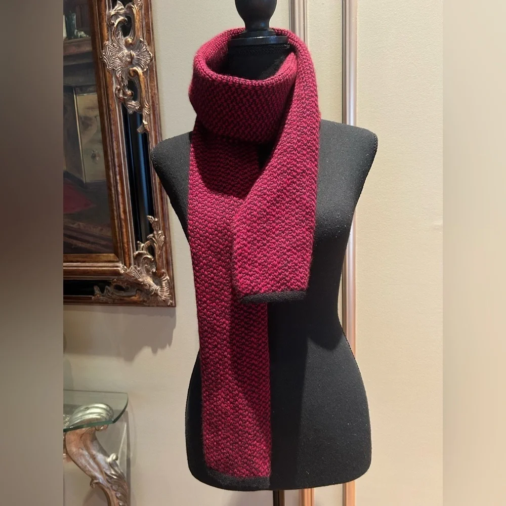 GOBI Mongolian Cashmere Red Black Knit Scarf Winter Luxury 76” Long